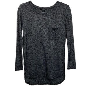 2/15🍒 Women's Heathered Black Blue Long Sleeve Top Front Pocket Lightweight XS